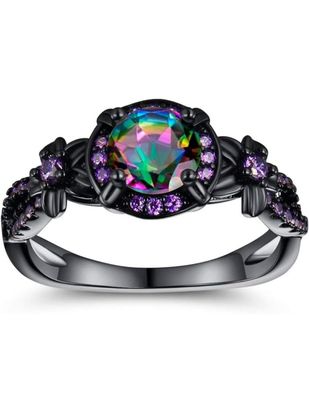 Stunning 18K Black Gold Plated Eternity Ring with Created Opal & Mystic Topaz